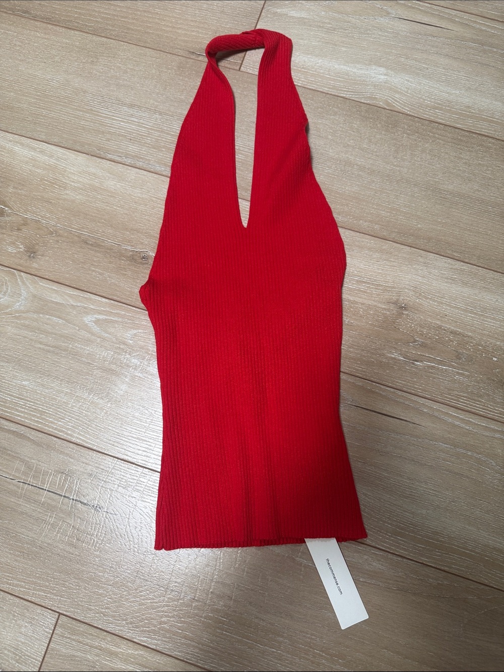 Commense Red Ribbed Halter Tank Top